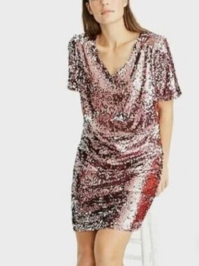 J. Crew collection Rose Gold Sequin V-Neck Mini Dress